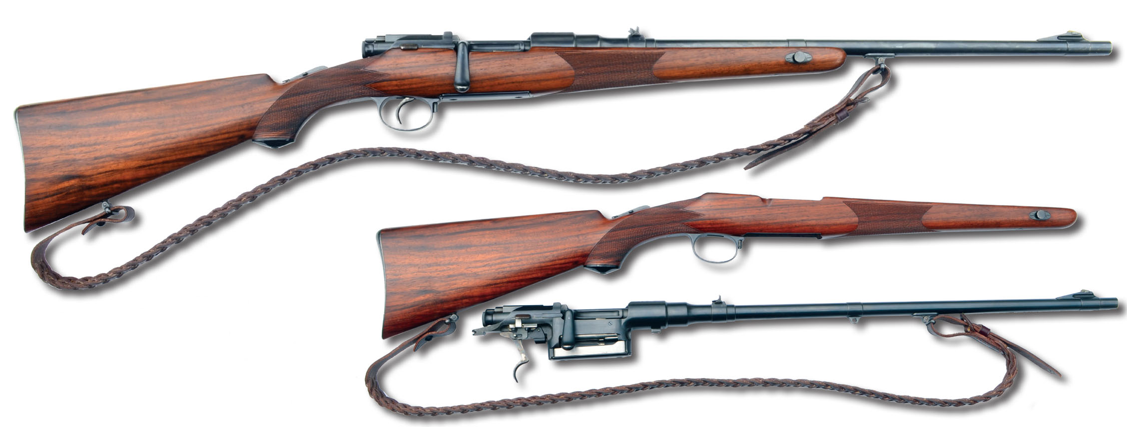 Mannlicher-Schönauer takedown rifle, probably built in the 1920s and recently (beautifully) restored. Dismantling actually saves little in the way of length, unlike the Savage and Dakota.